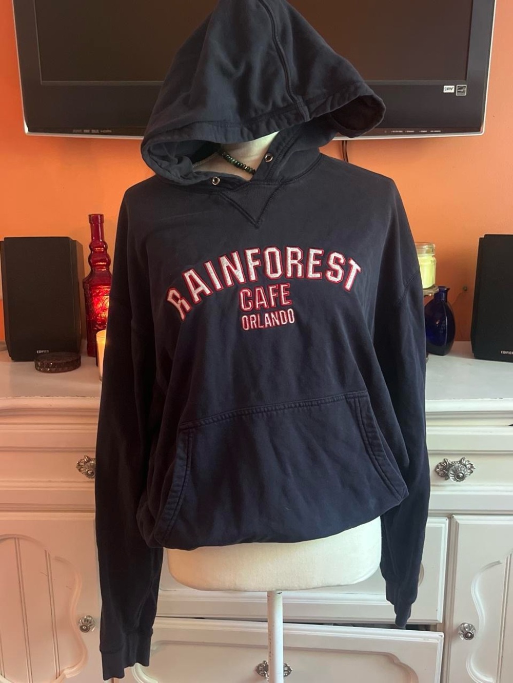 RAINFOREST Navy Pullover Hooded Sweatshirt with Red-Outlined Logo